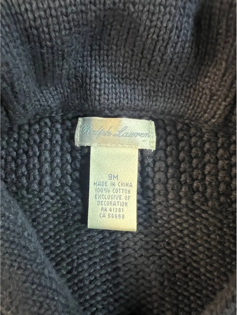 Ralph Lauren Baby Boys Navy Blue V Neck Combed Cotton Knit Cardigan Sweater 9M